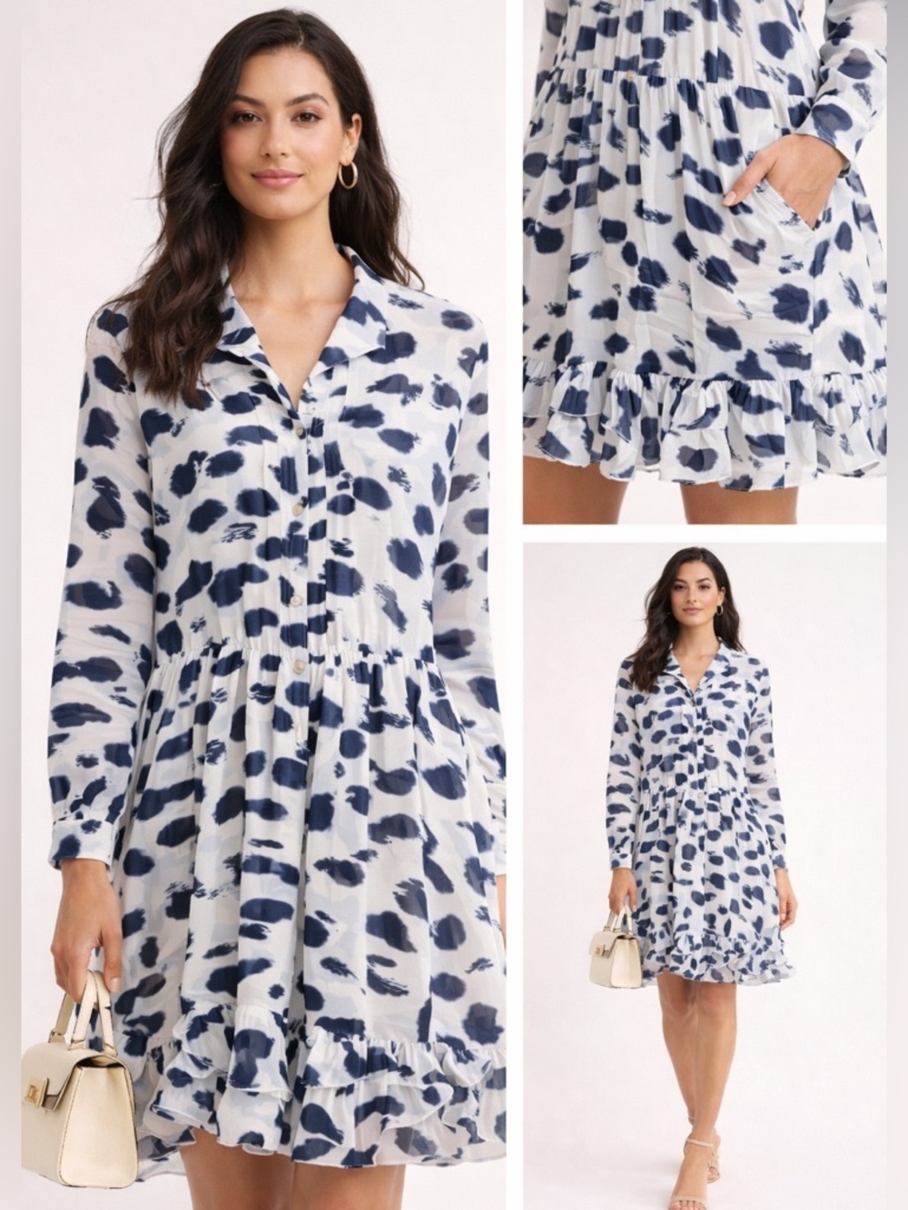 Rachel Zoe Bridgit 100% Silk Ruffle Dress Sz 6 Blue Button Front Flirty